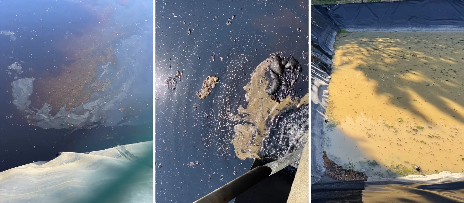 Dysfonctionnements de bassins de décantation : irisations d'hydrocarbures, boues flottantes et eau chargée en MES